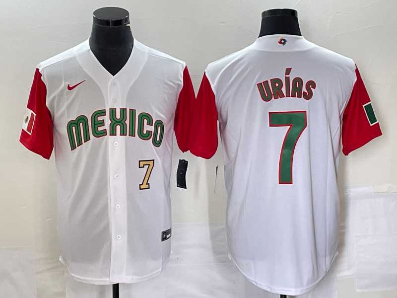 Mens Mexico Baseball #7 Julio Urias Number 2023 White Red World Classic Stitched Jersey50->2023 world baseball classic->MLB Jersey